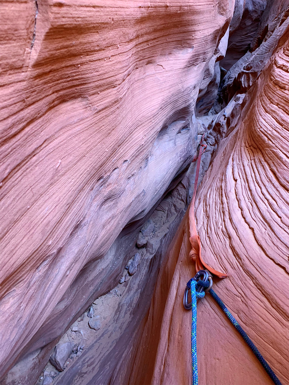 The second rappel anchor in Alcatraz slot canyon