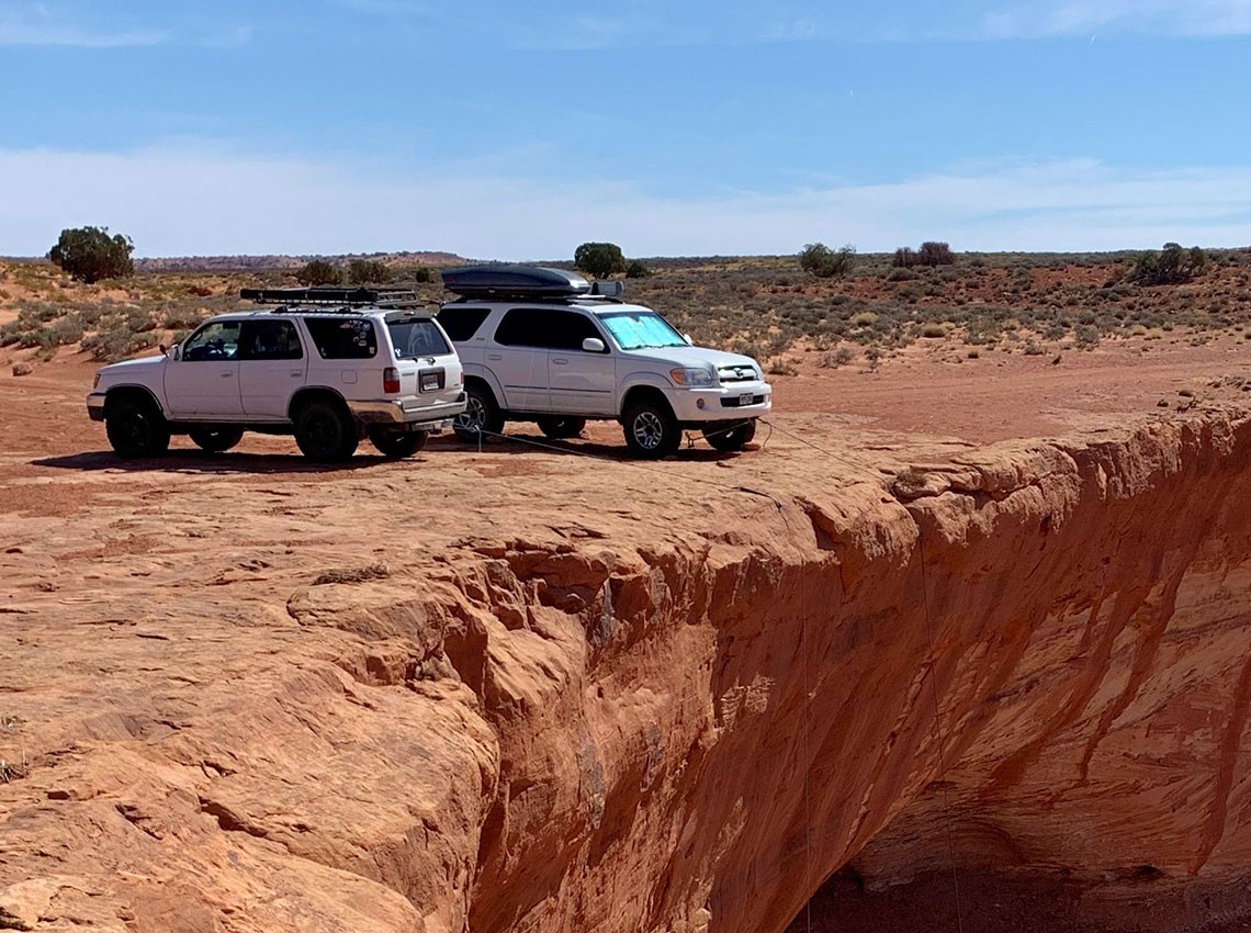 The first rappel anchor in Alcatraz Canyon is your car