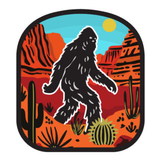 Sasquatch sticker in desert